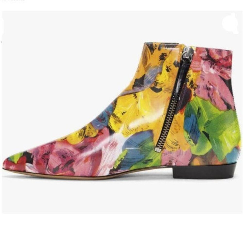 XYD Women's Pointed Closed Toe Flats Ankle Boots Low Heel Booties Watercolor